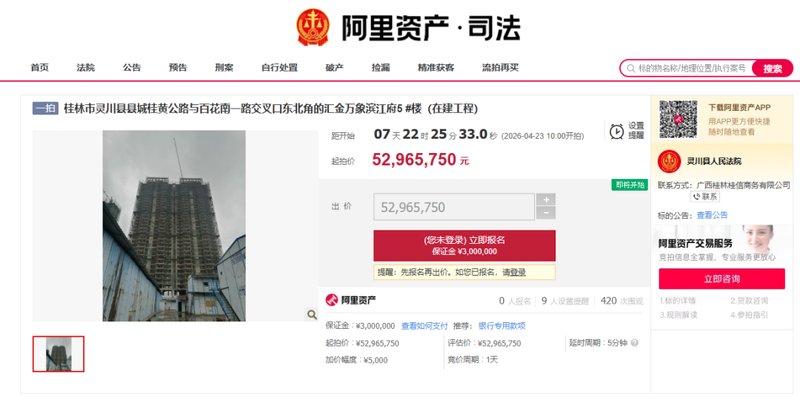  【法拍房尽调指南】灵川“汇金万象滨江府”在建工程拍卖：数据拆解与风险边界 房产家居